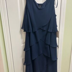SLNY Women's Navy TULIP layered formal  Dress